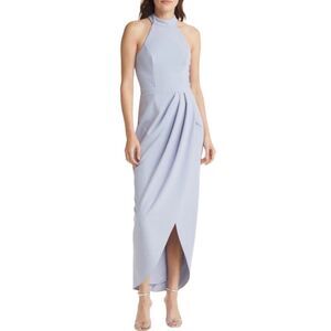 Xscape Dress Womens Size‎ 2 Blue Halter Neck Crepe Gown Flaws